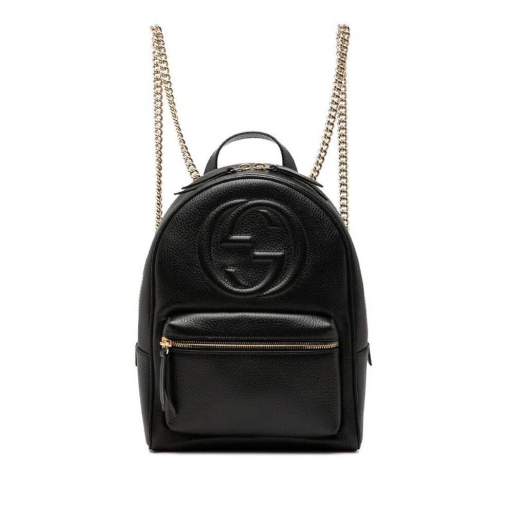 Gucci Interlocking Soho Chain Backpack Black Leat… - image 1